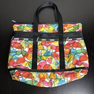 LESPORTSAC Large Nylon Tote Bag Colorful Sunglasses Print Summer Beach 22x19.5